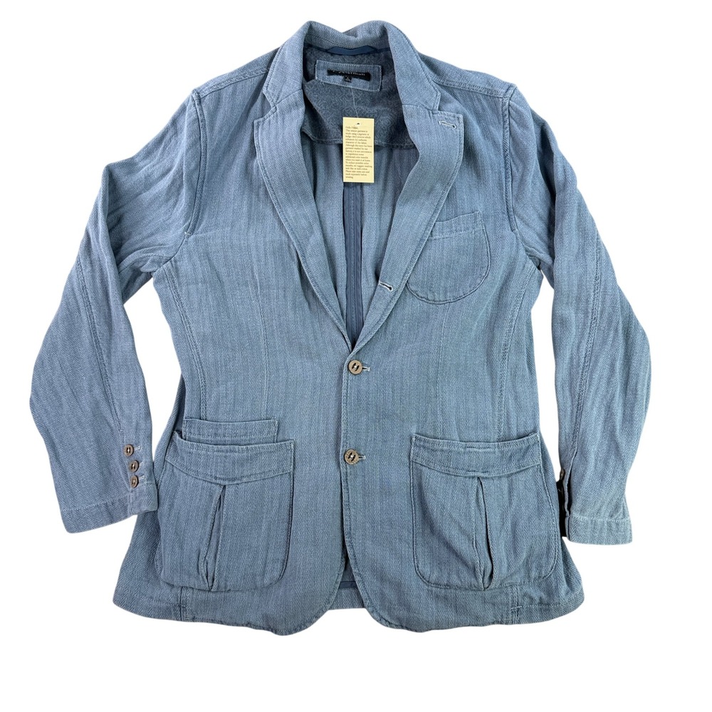 J. Peterman Horseman's Denim Jacket Men Large Light Indigo Linen Cotton J8678